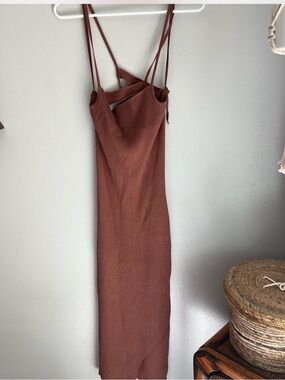 Abercrombie & Fitch Rust Brown Ribbed Strappy Midi Dress